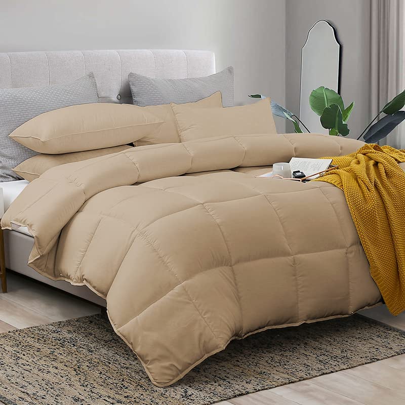 Couette Unie Beige Sable Microgel MALABATA Antiallergique + Taies d'oreiller Offerts