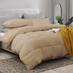 Couette Unie Beige Sable Microgel MALABATA Antiallergique + Taies d'oreiller Offerts