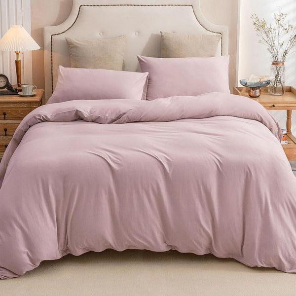 Housse Couette Rose + Taies d'oreillers Offerts  -Doux & Antiallergique -