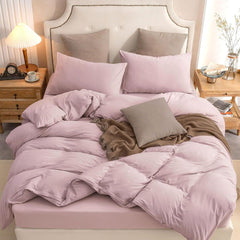 Housse Couette Rose + Taies d'oreillers Offerts  -Doux & Antiallergique -