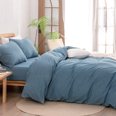 Housse Couette bleu pétrole + Taies d'oreillers Offerts  -Doux & Antiallergique -