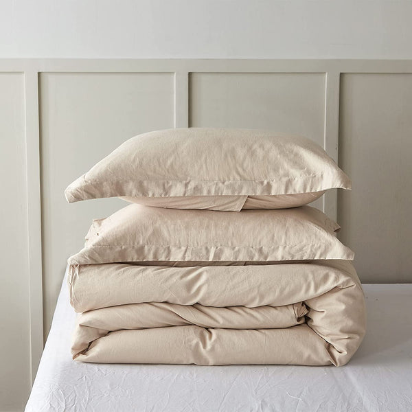 Housse Couette Beige Sable  + Taies d'oreillers Offerts -Doux & Antiallergique -
