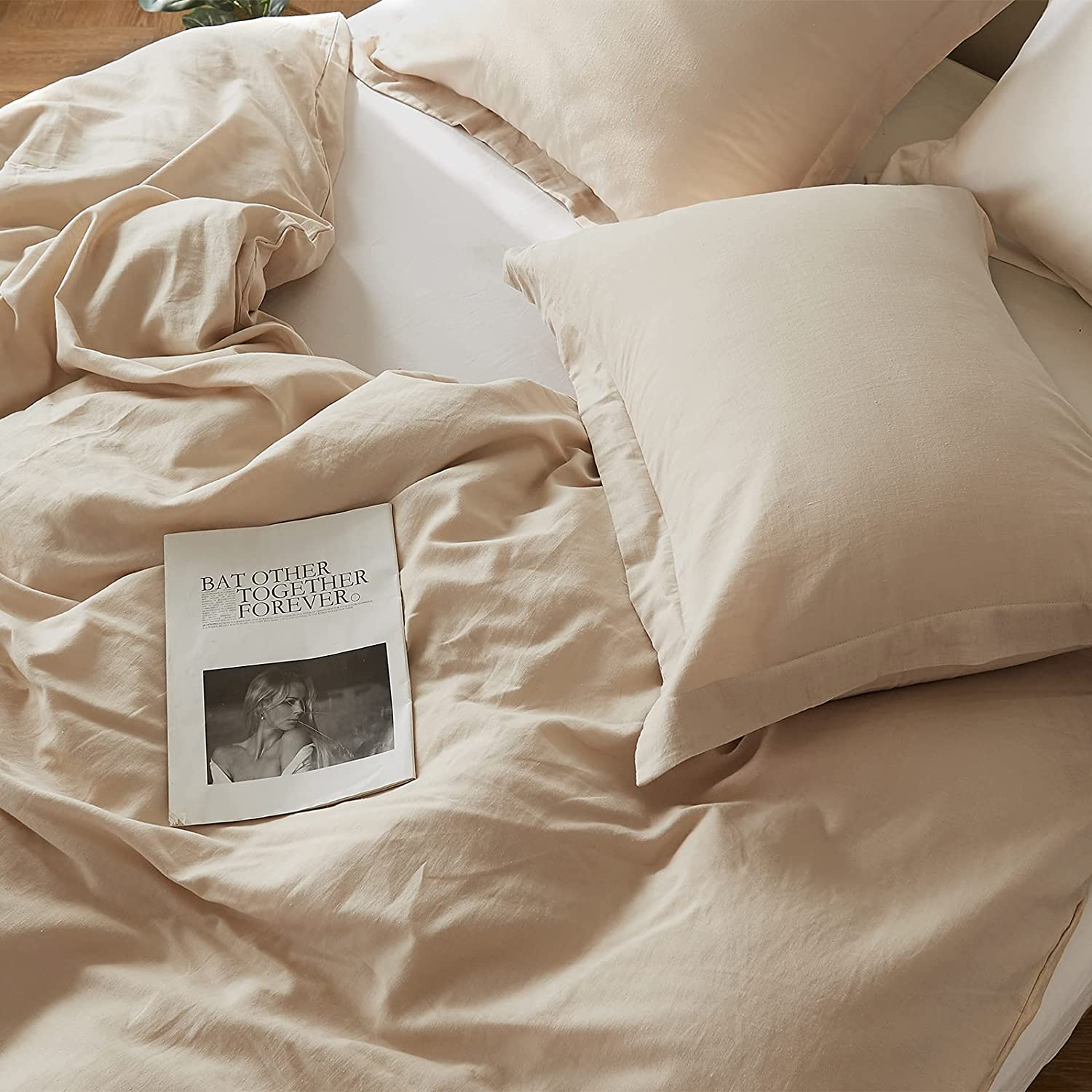 Housse Couette Beige Sable + Taies d'oreillers Offerts