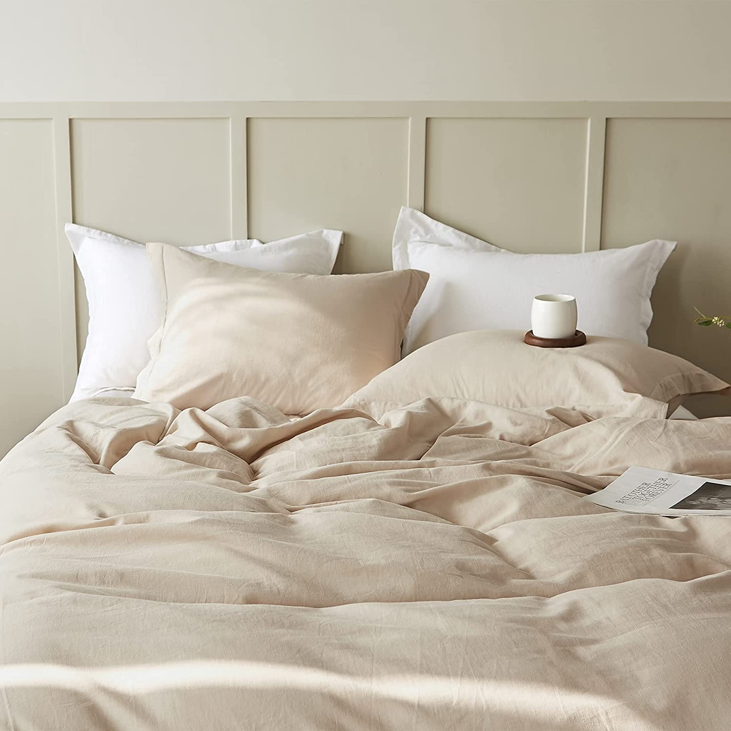 Housse Couette Beige Sable + Taies d'oreillers Offerts