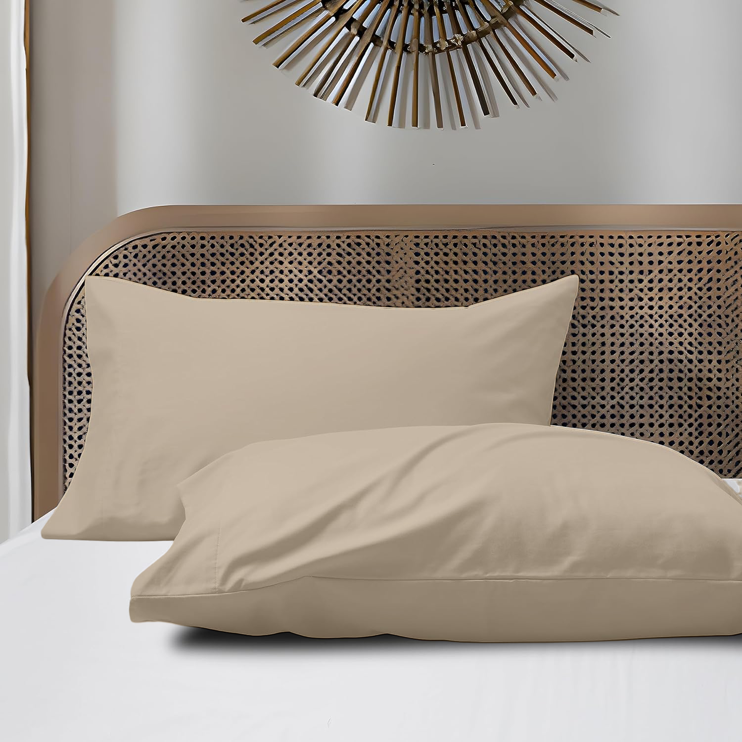 2 Taies d'oreiller Uni Beige Sable 50 x70 cm // Doux & Antiallérgique