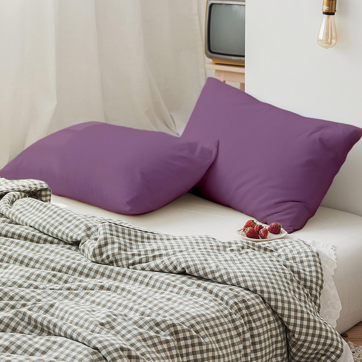 2 Taies d'oreiller Uni Violet 50 x70 cm // Doux & Antiallérgique