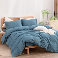Housse Couette bleu pétrole + Taies d'oreillers Offerts  -Doux & Antiallergique -