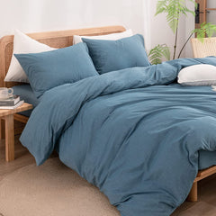 Housse Couette bleu pétrole + Taies d'oreillers Offerts  -Doux & Antiallergique -