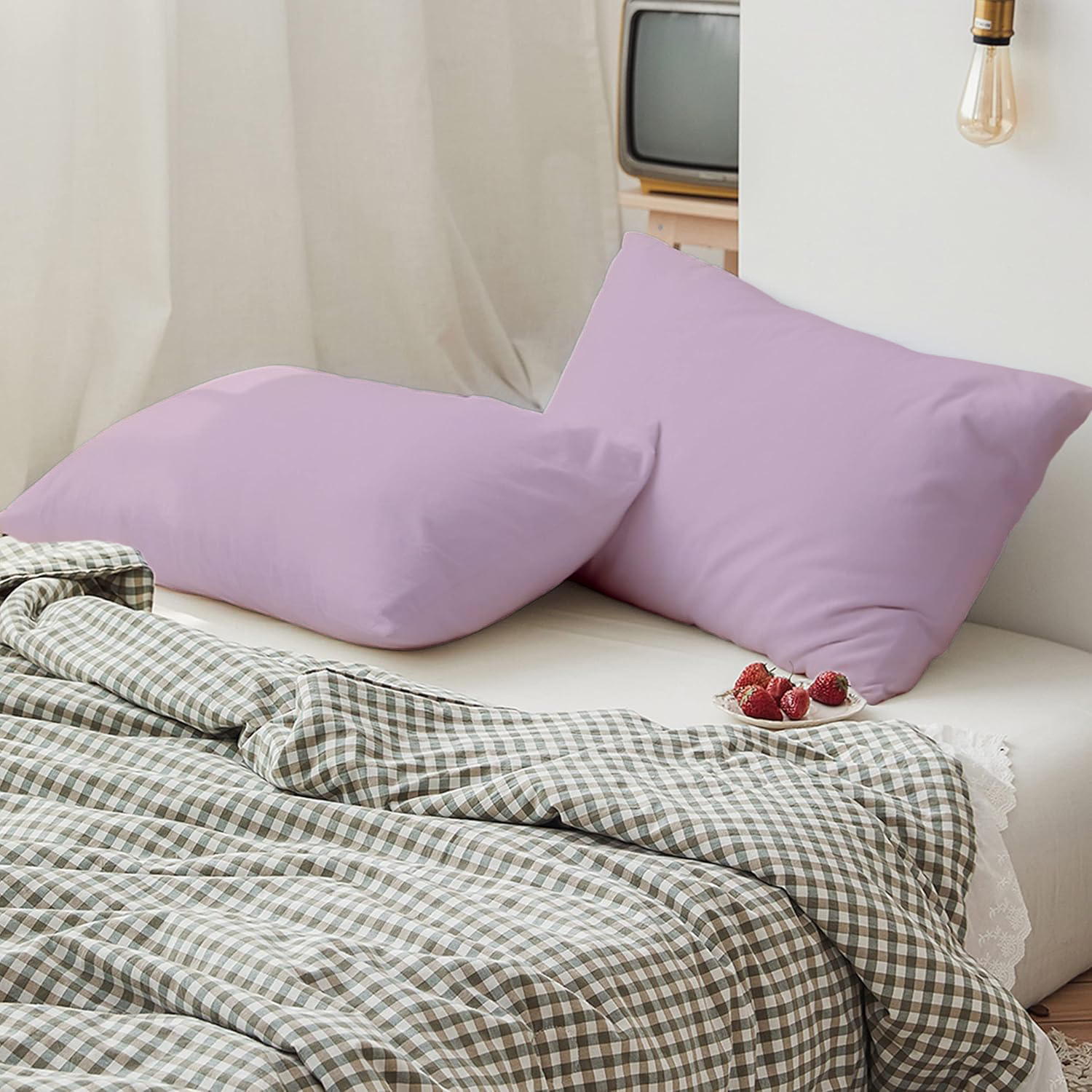 2 Taies d'oreiller Uni Rose 50 x70 cm // Doux & Antiallérgique