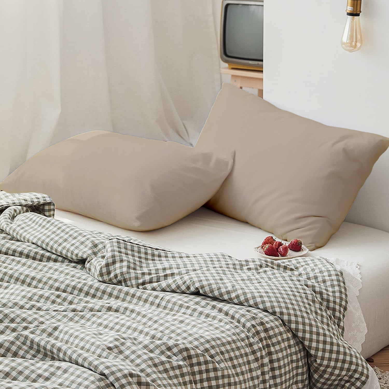 2 Taies d'oreiller Uni Beige Sable 50 x70 cm // Doux & Antiallérgique