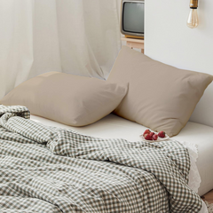 2 Taies d'oreiller Uni Beige Sable 50 x70 cm // Doux & Antiallérgique