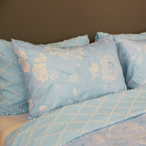 Housse de Couette Double Face Jacquard Diamond Bleu – Élégance & Douceur  // Collection Spéciale Mariage