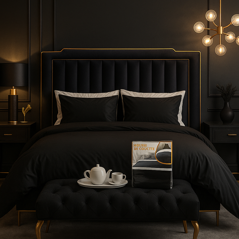 Housse Couette Noir Élégance + Taies d'oreillers Offertes  // Doux & Antiallergique