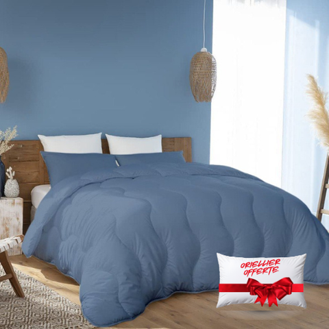 Pack Couette Kasbah Bleu pétrole Microfibre + Taie & 1 Oreiller Kasbah GRATUIT // Anti-Allergique & Chaude C°++