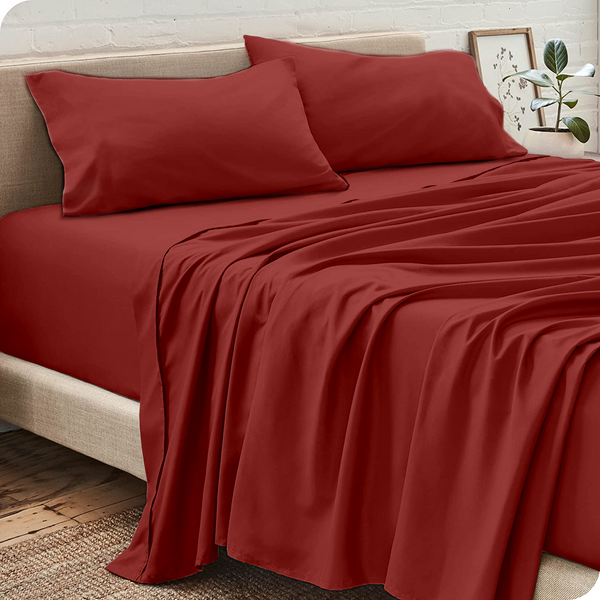 Pack Draps Orange Brique  (Drap Housse + Drap Plat + Taie Oreiller)