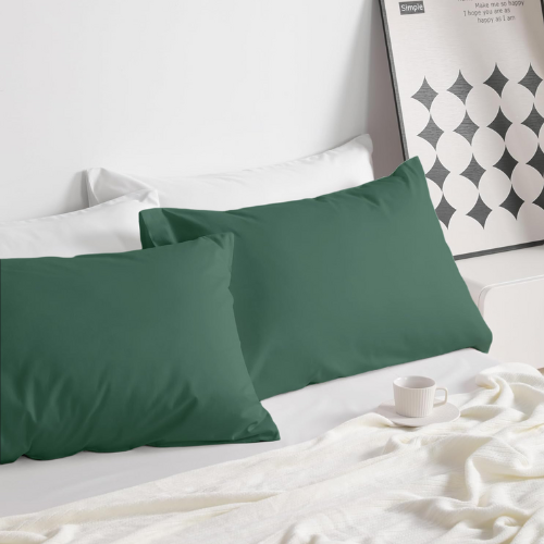 2 Taies d'oreiller Uni Vert Foncé Doux & Antiallergique 50x70cm