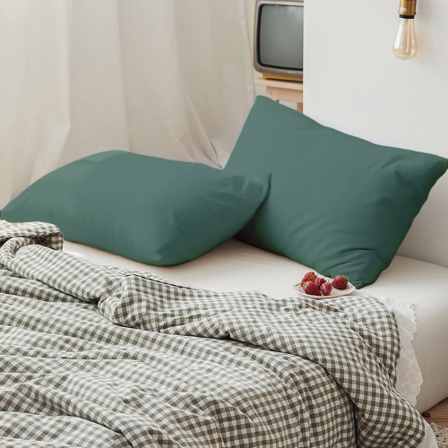 2 Taies d'oreiller Uni Vert Foncé Doux & Antiallergique 50x70cm