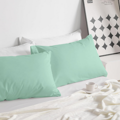 2 Taies d'oreiller Uni Vert  Pistache Doux & Antiallergique 45x70cm