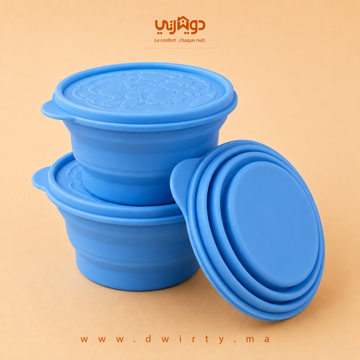 Boîte de repas pliable en silicone : pratique, saine et écologique - Boite alimentaire Dwirty Maroc