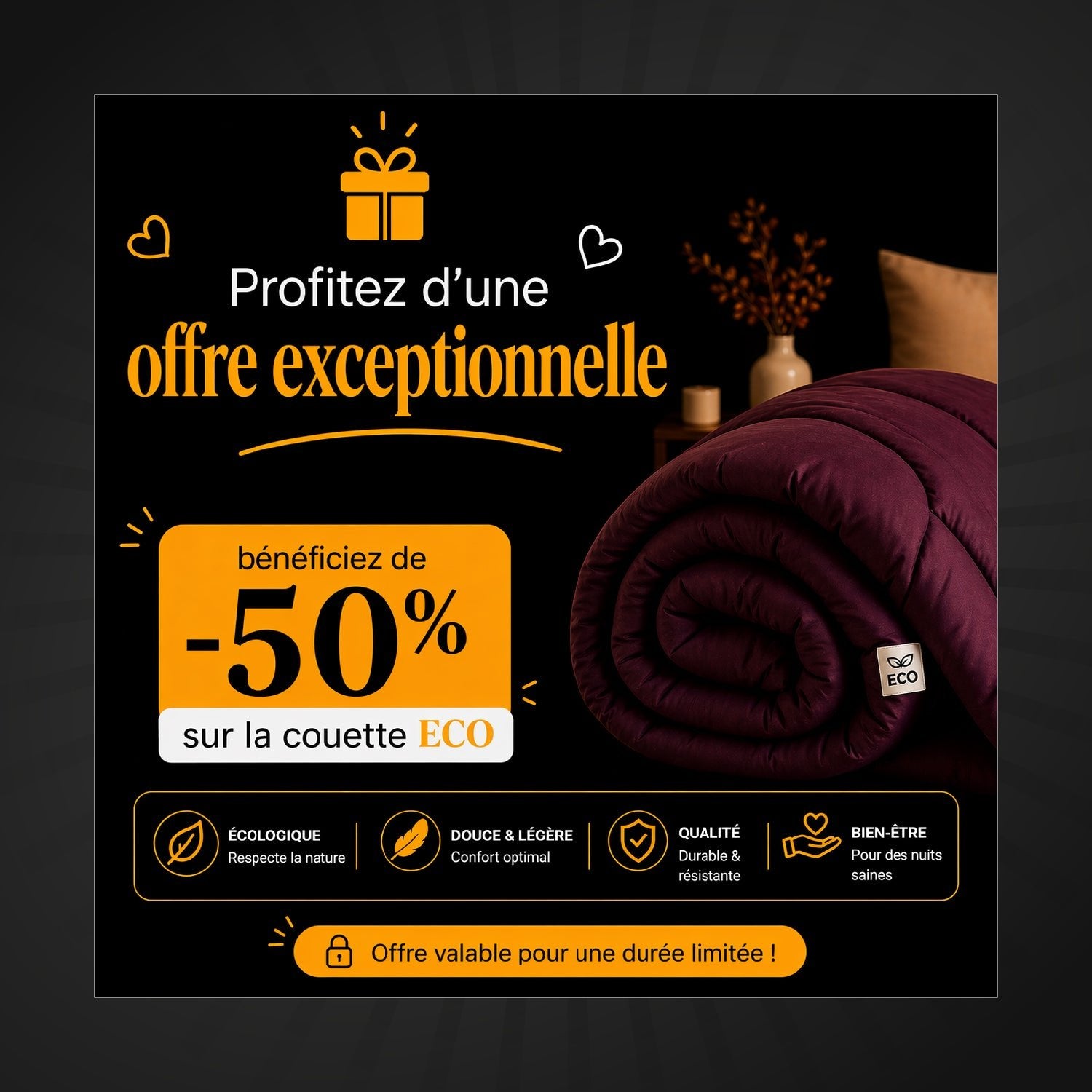 Couette ECO SoftSleep - Dormez mieux, naturellement - Couette Uni Dwirty Maroc