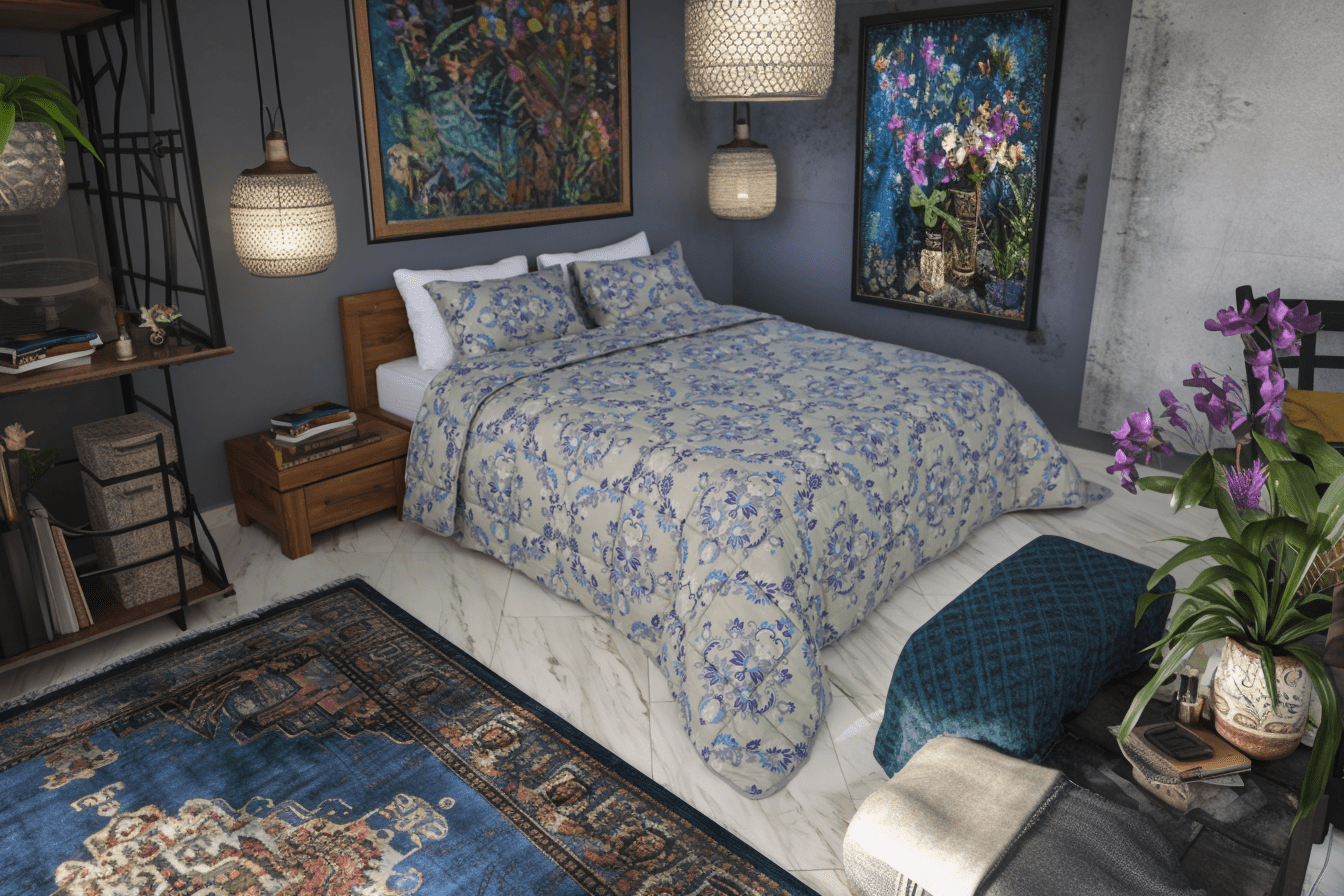 Couette imprimée Malabata Micro - gel VENUS + Taie d'oreiller Offerte // Chaude C°+++ & Antiallérgique - Couette imprimé Dwirty Maroc