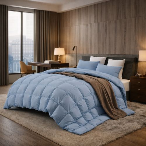 Couette Unie Bleu Glacier Microgel MALABATA + Taies d'oreiller Offerte // Chaude C°+++ & Antiallérgique - Couette Uni Dwirty Maroc