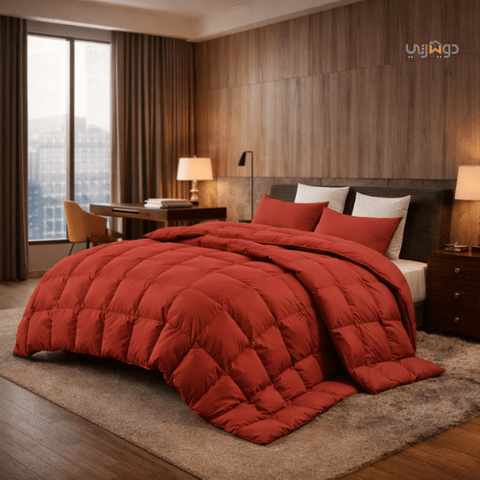 Couette Unie Orange Brique Microgel MALABATA Antiallergique (C+++) avec Taies d'oreiller Offerts - Couette Uni Dwirty Maroc