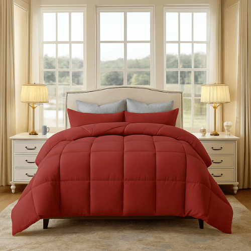 Couette Unie Orange Brique Microgel MALABATA Antiallergique (C+++) avec Taies d'oreiller Offerts - Couette Uni Dwirty Maroc