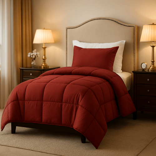 Couette Unie Orange Brique Microgel MALABATA Antiallergique (C+++) avec Taies d'oreiller Offerts - Couette Uni Dwirty Maroc