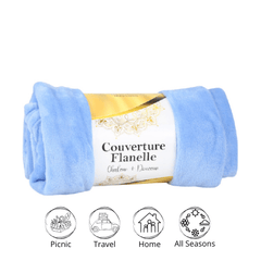 🌟Couverture Flanelle Uni Bleu Ciel - Doux & Antiallergique (C++) 🌟 - couverture Dwirty Maroc