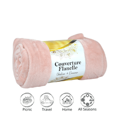 🌟Couverture Flanelle Uni Rose - Doux & Antiallergique (C++) 🌟 - couverture Dwirty Maroc