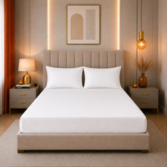 Set de drap uni Blanc  (Drap housse + 2 Taies d'oreiller)  - Douceur Absolue