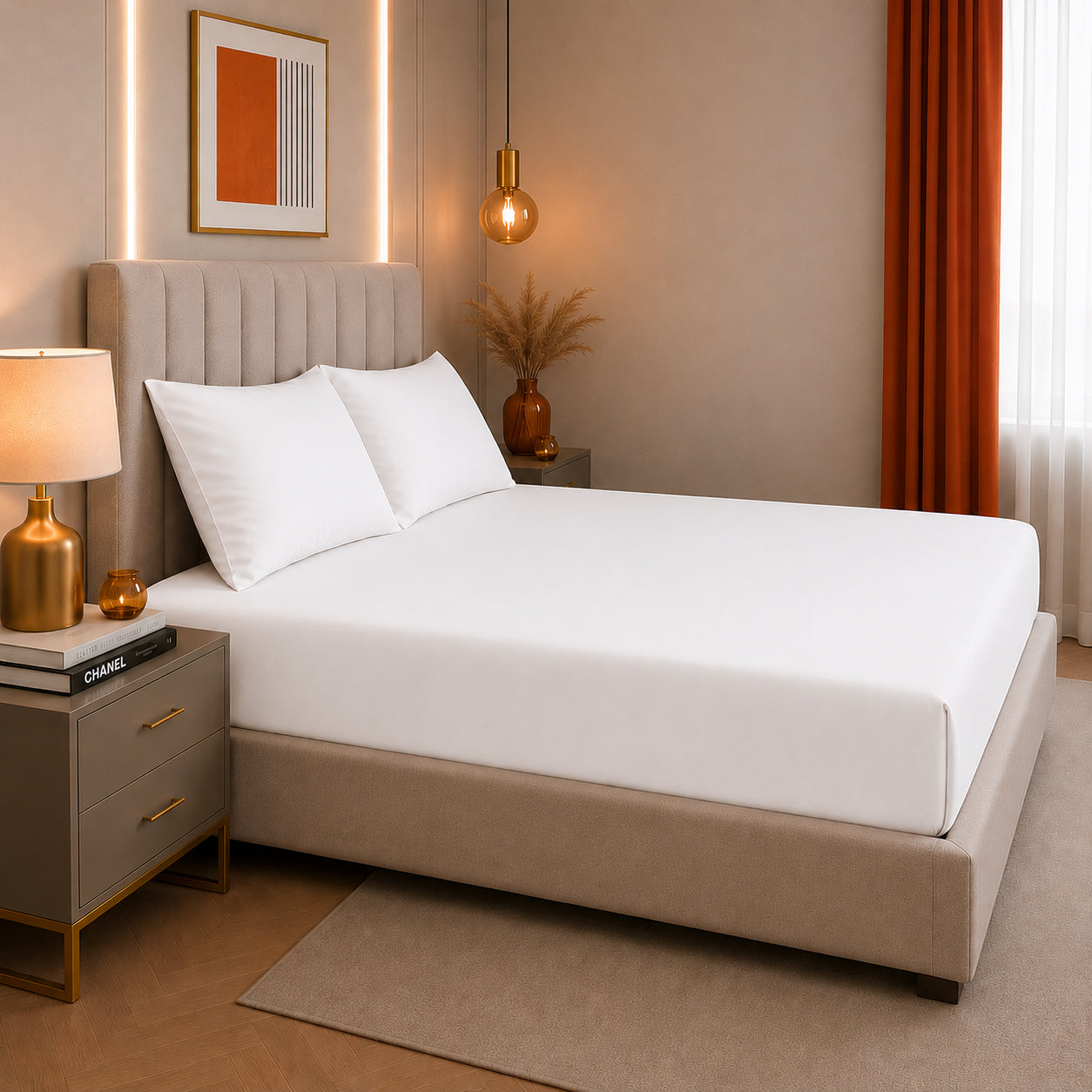 Set de drap uni Blanc  (Drap housse + 2 Taies d'oreiller)  - Douceur Absolue