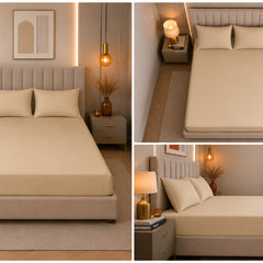 Set de drap Beige  (Drap housse + 2 Taies d'oreiller)  - Douceur Absolue