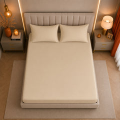 Set de drap Beige  (Drap housse + 2 Taies d'oreiller)  - Douceur Absolue