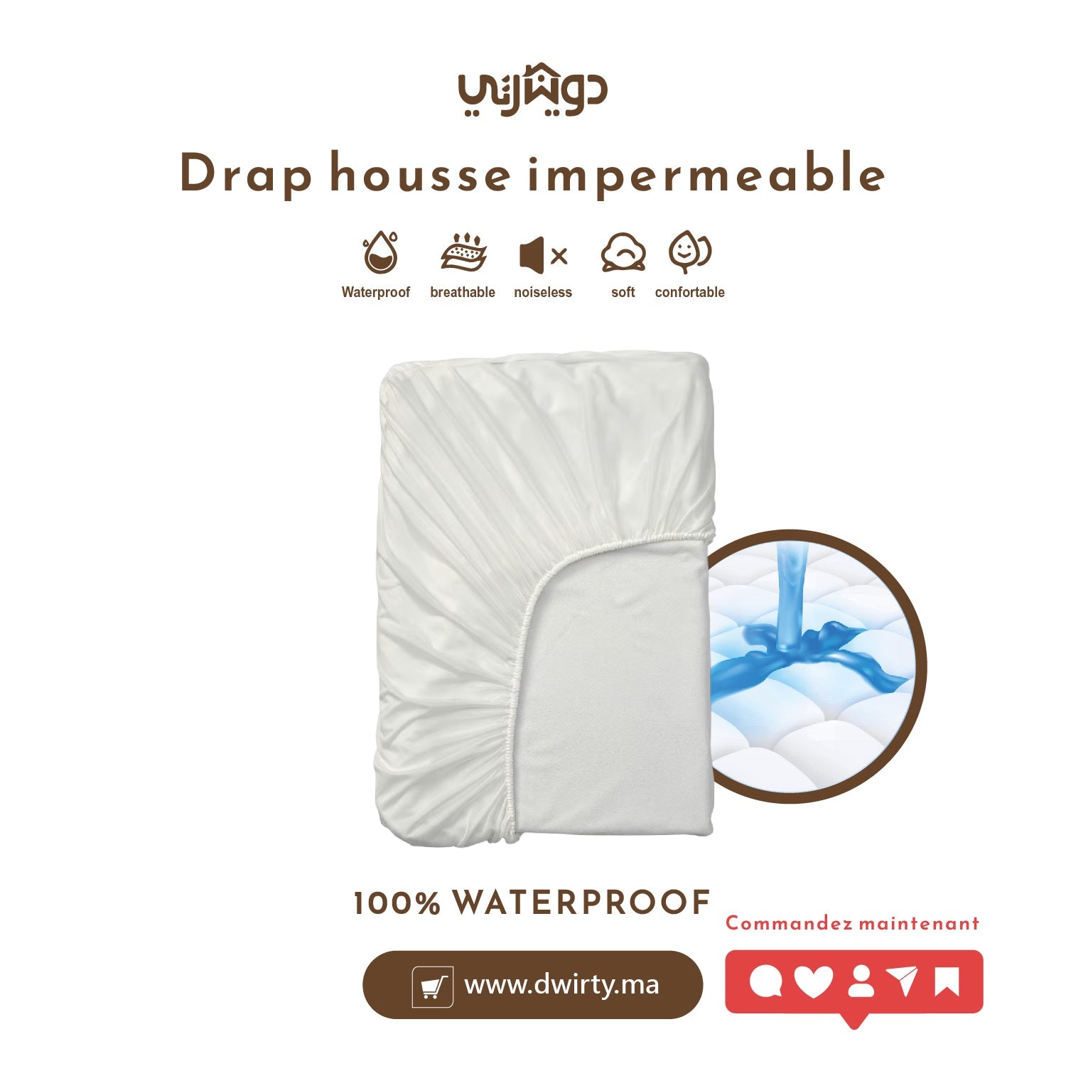 Drap - Housse Imperméable – Protection Totale & Confort Absolu - Protège Matelas Imperméable Dwirty Maroc