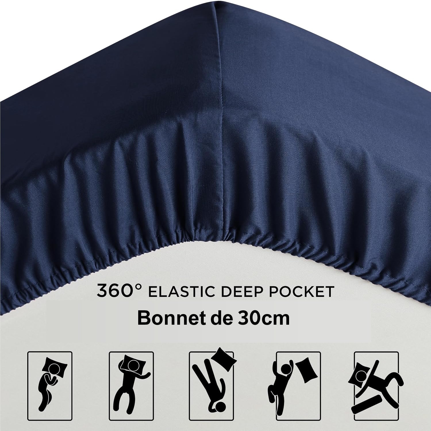 Drap Housse Uni Bleu Nuit - Doux & Antiallergique - : Découvrez le Luxe Absolu - drap housse Dwirty Maroc