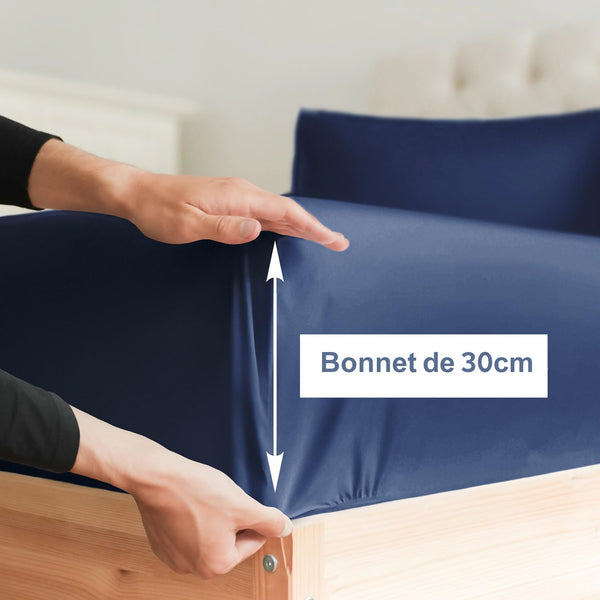 Drap Housse Uni Bleu Nuit - Doux & Antiallergique - : Découvrez le Luxe Absolu - drap housse Dwirty Maroc