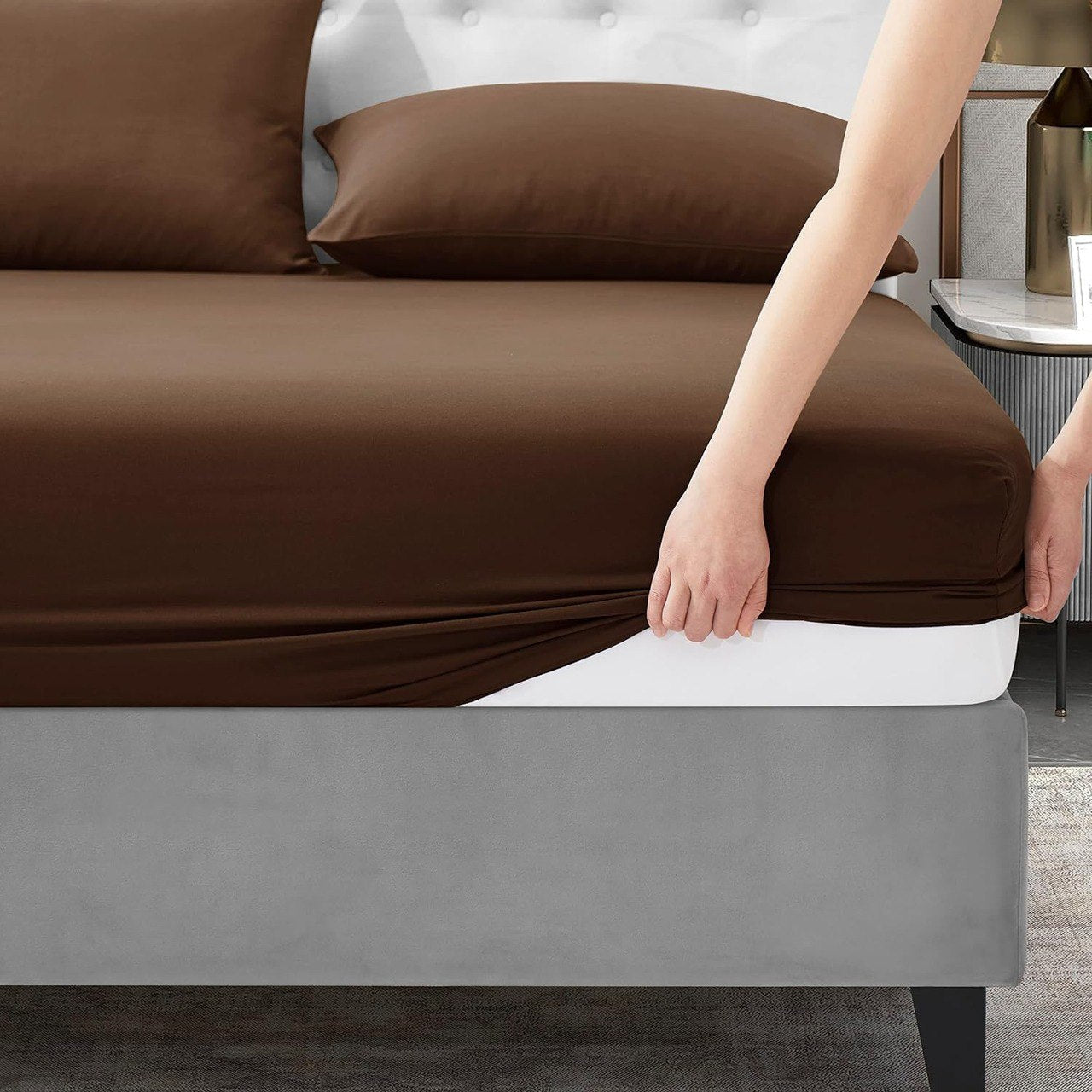 Drap Housse Uni Marron - Doux & Antiallergique - drap housse Dwirty Maroc