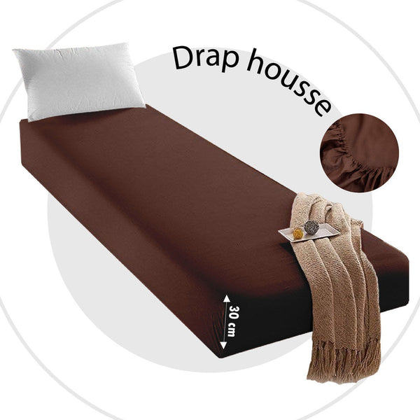 Drap Housse Uni Marron - Doux & Antiallergique - drap housse Dwirty Maroc