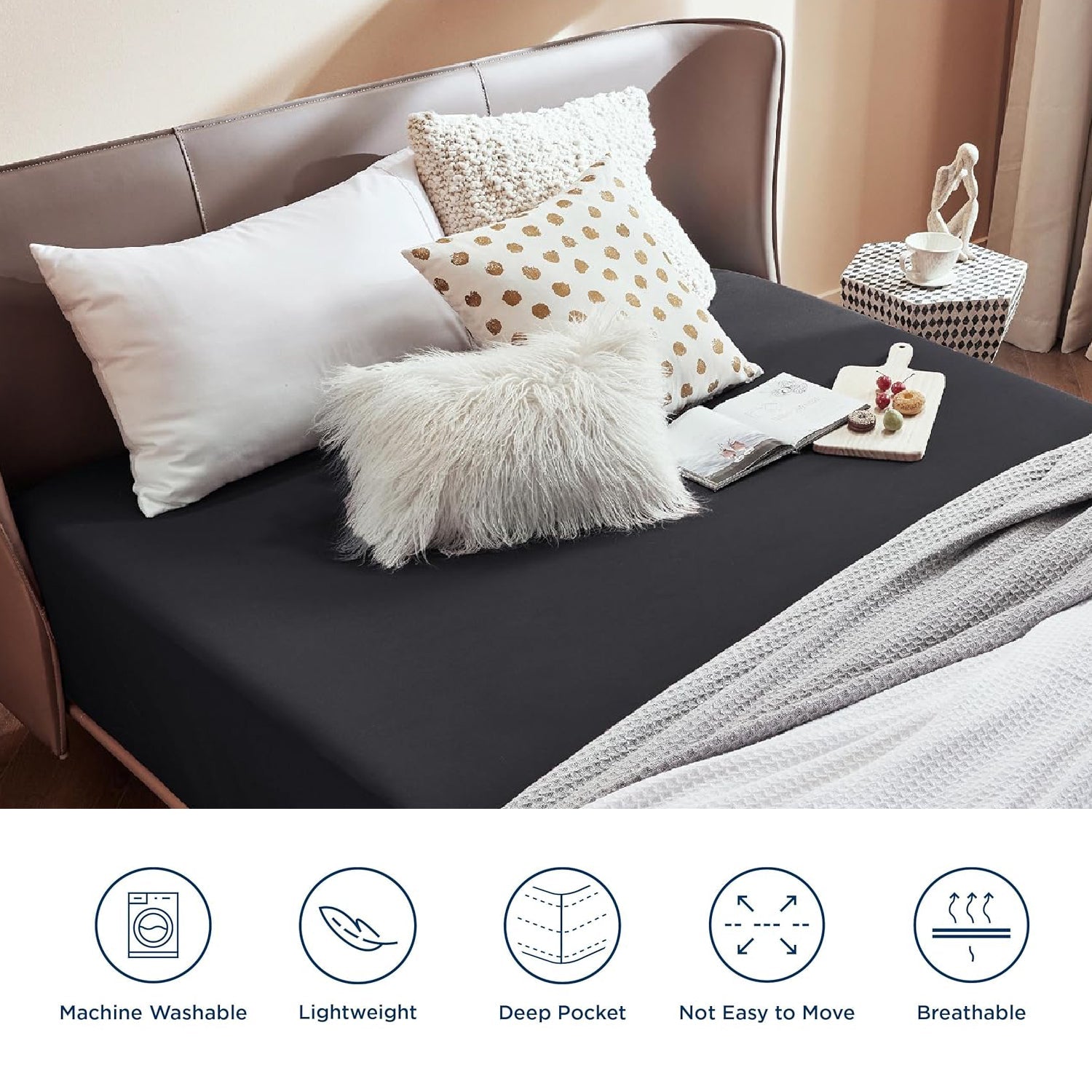 Drap Housse Uni Noir Élégance - Doux & Antiallergique - : Découvrez le Luxe Absolu - drap housse Dwirty Maroc