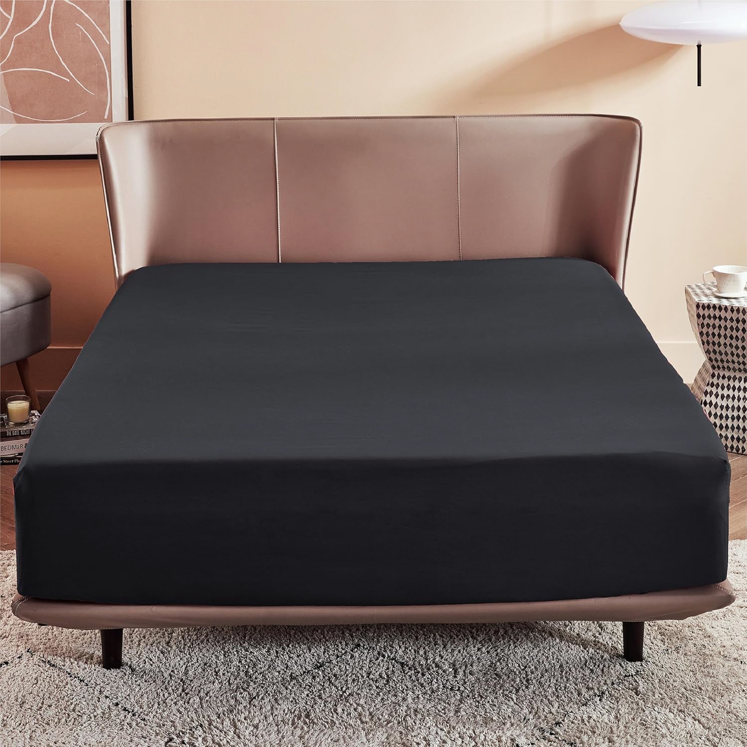 Drap Housse Uni Noir Élégance - Doux & Antiallergique - : Découvrez le Luxe Absolu - drap housse Dwirty Maroc