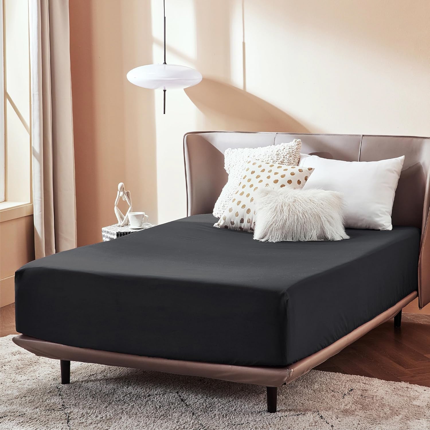 Drap Housse Uni Noir Élégance - Doux & Antiallergique - : Découvrez le Luxe Absolu - drap housse Dwirty Maroc