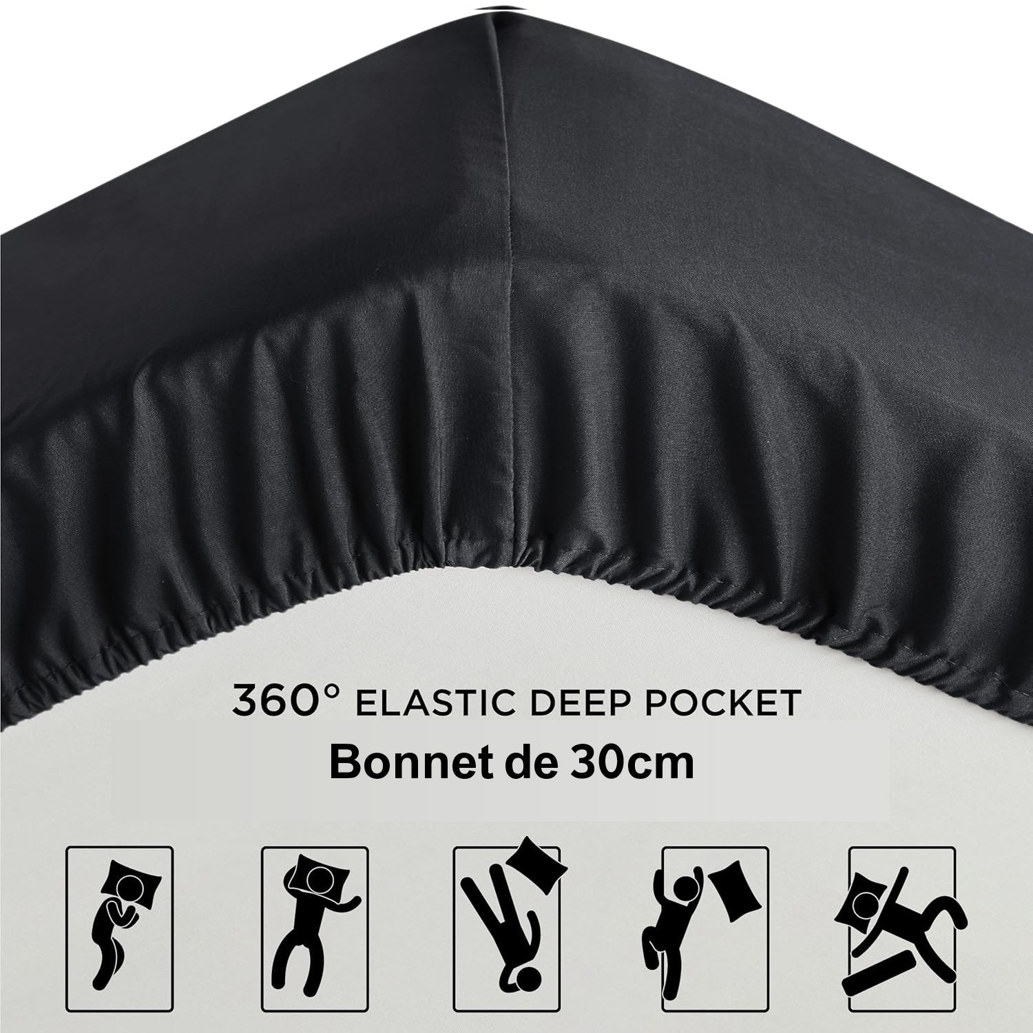 Drap Housse Uni Noir Élégance - Doux & Antiallergique - : Découvrez le Luxe Absolu - drap housse Dwirty Maroc
