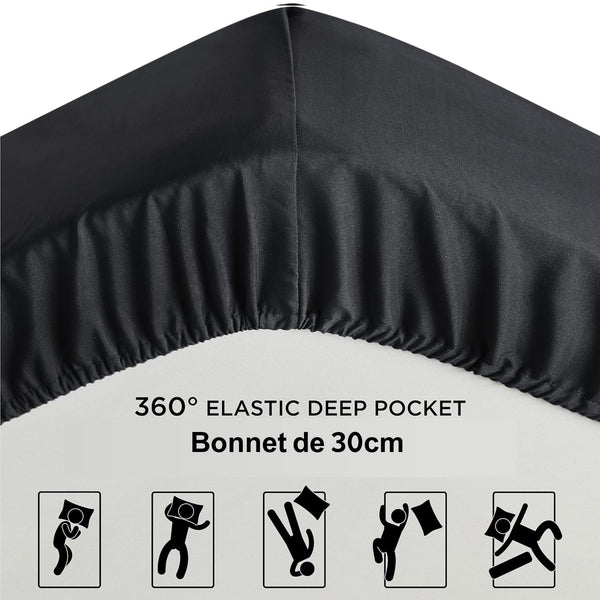 Drap Housse Uni Noir Élégance - Doux & Antiallergique - : Découvrez le Luxe Absolu - drap housse Dwirty Maroc