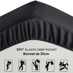 Drap Housse Uni Noir Élégance - Doux & Antiallergique - : Découvrez le Luxe Absolu - drap housse Dwirty Maroc