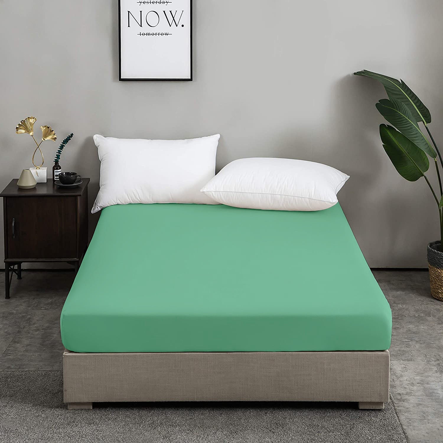 Drap Housse Uni Vert Clair - Doux & Antiallergique - drap housse Dwirty Maroc