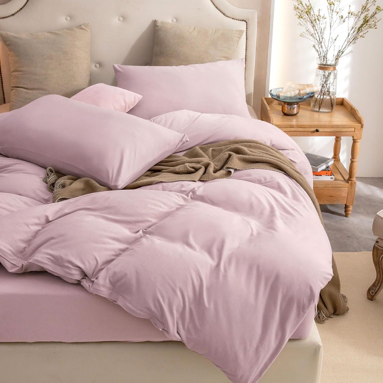 Housse Couette Rose + Taies d'oreillers Offerts  -Doux & Antiallergique -