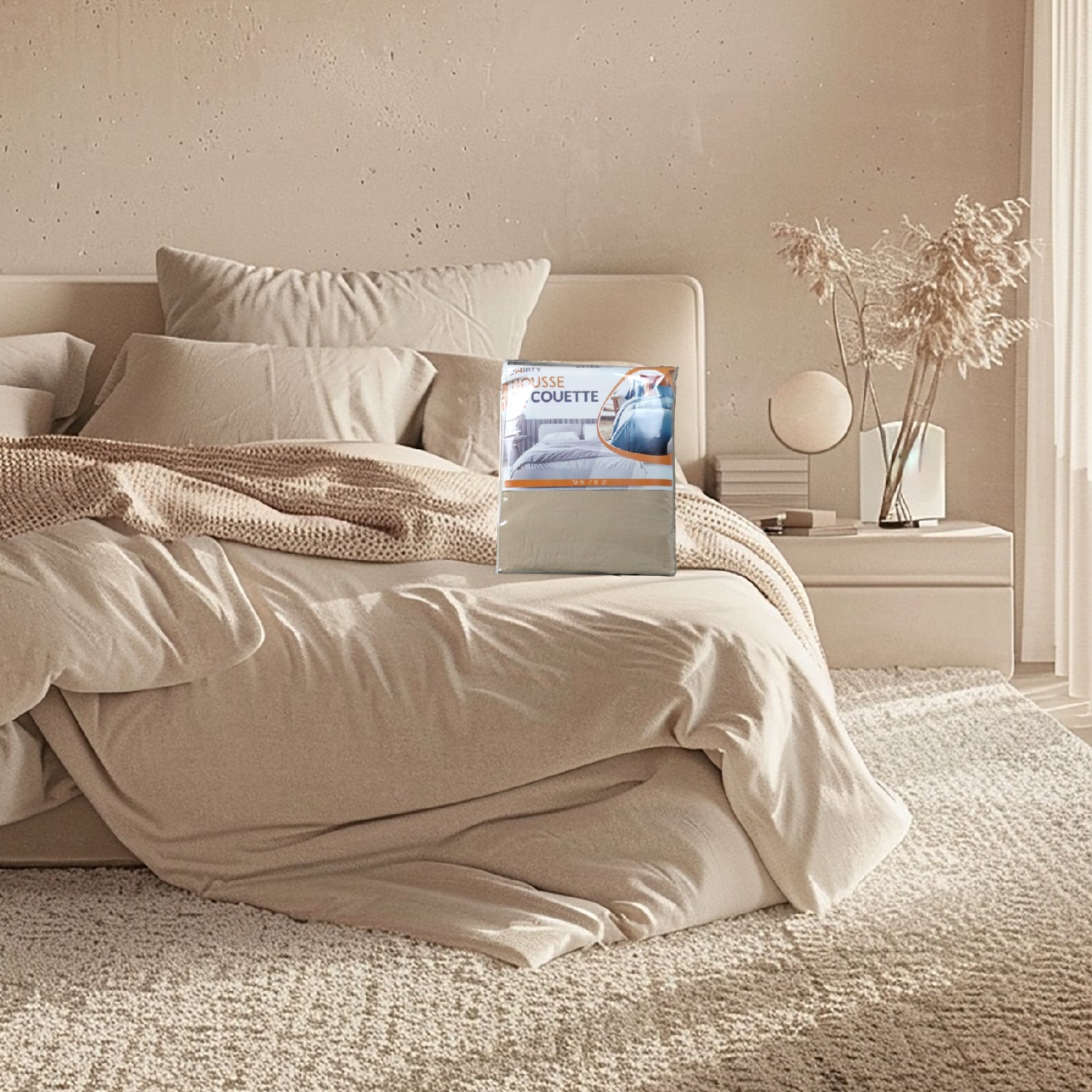 Housse Couette Beige Sable + Taies d'oreillers Offertes - Doux & Antiallergique - Couette & Housse de Couette Dwirty Maroc