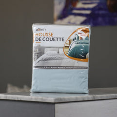 Housse Couette Bleu Glacier + Taies d'oreillers Offerts – Doux & Antiallergique - Couette & Housse de Couette Dwirty Maroc